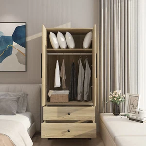 2-Door Armoire With 2-Drawers Clothing Rod Closet Bedroom Wardrobe Storage - Picture 1 of 8