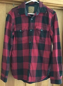 AMERICAN EAGLE MENS HEAVY WEIGHT RED/BLACK CHECK BUTTON DOWN SHIRT SIZE M EUC! - Imagen 1 de 2