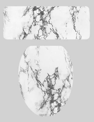 Faux Marble Print Black White Gray Fabric Bath Toilet Seat Lid & Tank Lid Covers Foto 1 de 3