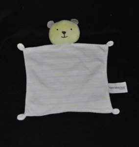 Peluche doudou ours vert ORCHESTRA plat rayé blanc bleu vert TTBE - Picture 1 of 1