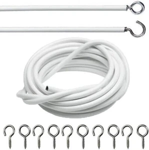 White Net Curtain Wire Cord Cable with Hooks and Eyes Fittings Window Door DIY - Picture 1 of 1