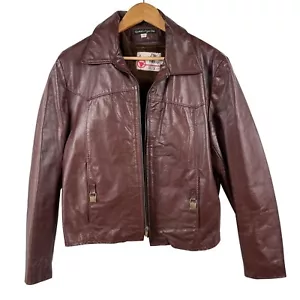 VTG Sears the Leather Shop Lined Brown Leather Moto Jacket Sz 40R - Picture 1 of 8