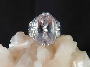 15.64 ct. Oval Pink Kunzite Ring Modern Filigree Sterling Silver - Picture 1 of 8