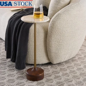 Aster Drink Table White Marble End Side Table Living Room Snack Table Modern US - Picture 1 of 7