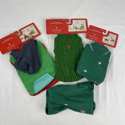 4ct Wondershop XS Christmas Pet Sweater Pajamas Hoodie Cats & Sm Dogs Green Red - Image 1 of 4