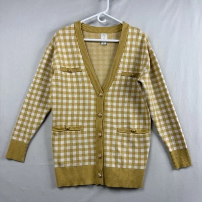 Suéter Joie Talla S Cárdigan Túnica Cuello en V Guinga Cuadros Botones Bolsillos Carrera Foto 1 de 4