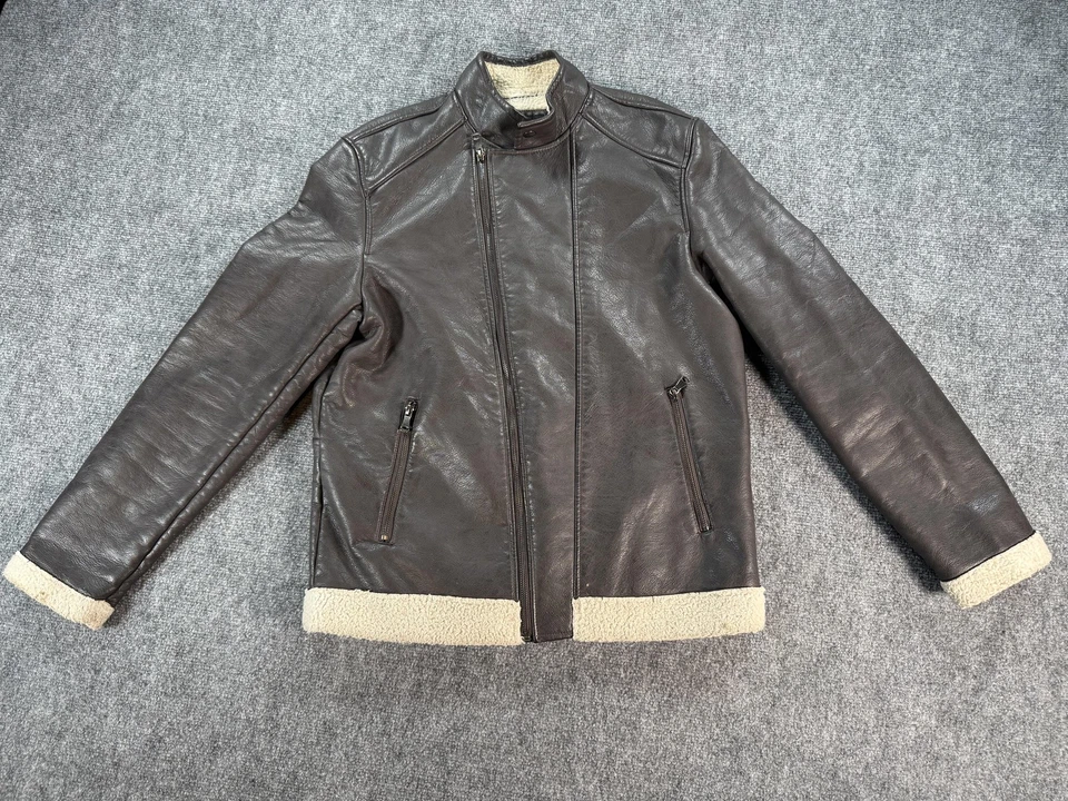 INC International Concepts Jacket Mens Medium Faux Leather Sherpa Lined Moto - Image 1 of 4