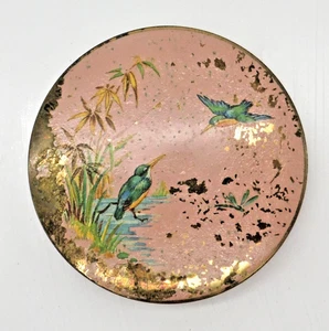 Espejo Stratton Compacto Vintage Rosa con Pájaros Tono Dorado Años 40-50 - Imagen 1 de 3