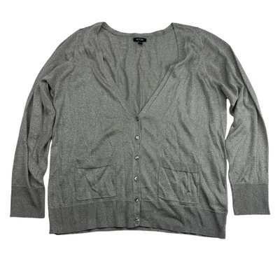 Apt. Cárdigan Suéter 9 Plateado Metálico Botón Frontal Cuello en V Tejido Talla Grande 0X Foto 1 de 4