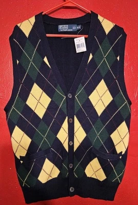 Винтажный Polo Ralph Lauren Argyle кардиган жилет запаса XL - Изображение 1 из 2