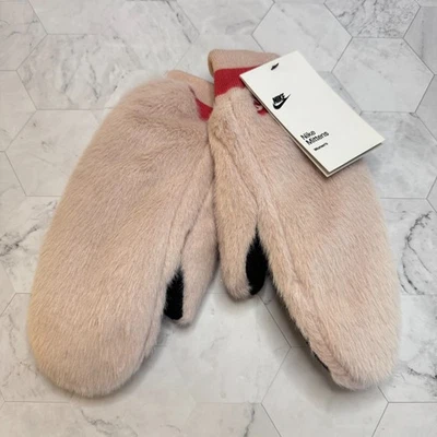 NWT Nike Pink & Black Faux Fur Womens XS/S Mittens Cozy Warm Winter Snow Skiing - Image 1 of 4