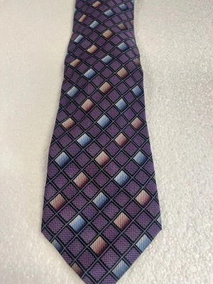 Corbata Kenneth Cole New York Púrpura Azul Cuadrados Geométrica Seda Cuello Foto 1 de 2