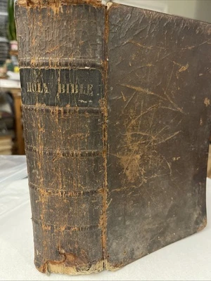 1846 HOLY BIBLE antique PRE CIVIL WAR leather AMERICAN BIBLE SOCIETY old - Image 1 of 4