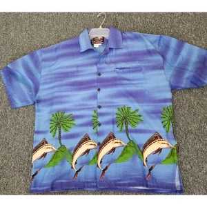 MEN'S "HAWAIIAN SHIRT BY BASIX"-Blue-Dolphins-Button Up-Tropical-Size XXL - Picture 1 of 12