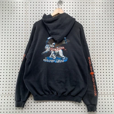 VTG 90s Harley Davidson Zip Hoodie Sweatshirt Mens XL Anchorage Alaska RARE - Image 1 of 4