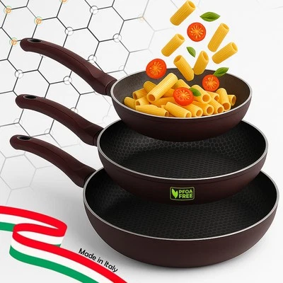 Set 3 Padelle Bee Rivestimento Nido D'Ape Antiaderente Made in Italy 20-24-28cm - Immagine 1 di 4