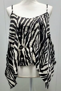 Volcom Womens Cami Tank Top Flowy Open Side Slit Black White Zebra Striped (XS) - Picture 1 of 12