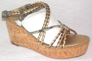 Nuevas sandalias de cuña Nicole metálicas con correa de cuero trenzado múltiple para mujer 6 M - Imagen 1 de 2