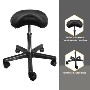 Black Saddle Massage Stool Ergonomic Comfortable Rolling Adjustable Salon Swivel - Picture 1 of 4