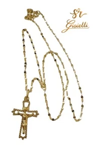 Collana ORO GIALLO Con Croce Lucida e Diamantata 45cm In Oro 18kt 750 List 295€ - Photo 1/6