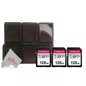 Three Pack Transcend SDXC 128GB UHS -I U3 300s V30 Class 10 with Card Holder - Picture 1 of 4