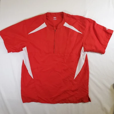 Camisa deportiva de béisbol Rawlings roja blanca calentamiento juvenil XL 1/4 cremallera cortavientos Top Foto 1 de 4