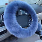Gray Blue Fur Car Steering Wheel Cover 3Season Essential Furry Fluffy Thick Faux