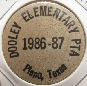 1987 Dooley Elementary PTA Plano, TX Wooden Nickel - Token Texas - Picture 1 of 2