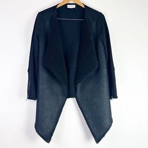 Velvet by Graham & Spencer Black Suede Sherpa Open Front Waterfall Cardigan Vest - Picture 1 of 10