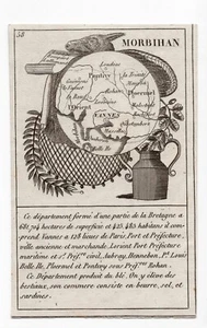 c.1836 Morbihan, Vannes, Lorient, France, Antique Card Map by Bourrut-Le Meri - Picture 1 of 6