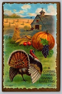 Postcard: Thanksgiving, Embossed, Gilt Border, Ser. 608, Divided, Partly Posted - Picture 1 of 2