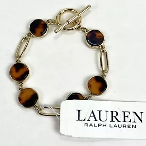 Ralph Lauren Schildpatt-Inlay goldfarbenes Glieder-Flexarmband 7 Zoll - Bild 1 von 5