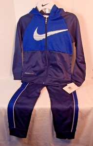 NEW Boy's NIKE Therma-Fit Full Zip Hoodie and Sweatpants 2-pc Set size L/7 Navy - Picture 1 of 9