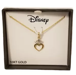 10K Gold Disney Krone Herz Liebe Halskette Valentinstag Geburtstag Muttertag - Bild 1 von 6