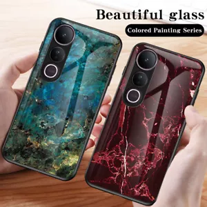 Para ViVO V50 Lite, Lujo Mármol Vidrio Templado Suave Parachoques Trasero Estuche Cubierta - Imagen 1 de 15