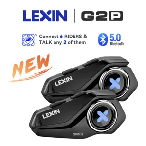 2X LEXIN G2P Motorcycle Intercom Helmet Headset Bluetooth Speaker FM 6Riders - Picture 1 of 12