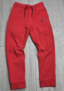 Nike Tech Fleece Pants Boys L Red Jogger Drawstring Front Logo Back Zipper - Picture 1 of 13