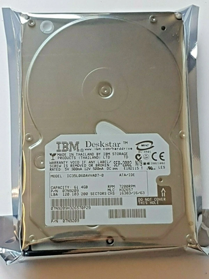 61,4 GB Ide IBM Deskstar IC35L060AVVA07-0 7200RPM P-Ata 2MB 3.5 " Disk Nuovo - Immagine 1 di 1