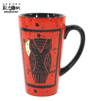 Sharon Bloom HALLOWEEN - BÚHO 14 oz de alto taza de café con leche naranja negro estrellas murciélagos lunares Foto 1 de 4