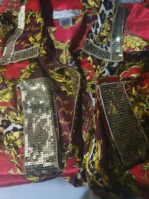 "BABY PHAT"by KIMORA vintage Fushia  Gold Baroque Blouse Sequin Cuffs Collar . - Image 1 of 4