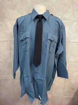 Camisa azul manga larga Tex-Trop by Elbeco para hombre talla 20, con corbata Foto 1 de 4