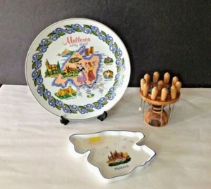 Lot 3 Mallorca Spain Souvenirs Ashtray, 6 Olives Hors d’Oeuvres w/Stand & Plate - Picture 1 of 9