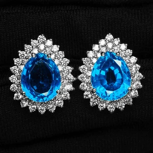 Refined Swiss Blue Topaz 9.40Ct 925 Sterling Silver White Gold Plated Earrings - Picture 1 of 5