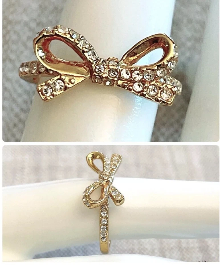 Anillo Kate Spade Pave Bow, tono dorado, talla 7, nuevo con etiquetas Foto 1 de 1
