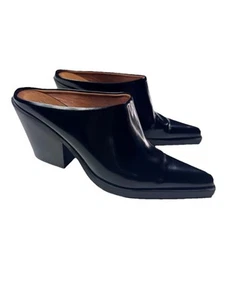 ZARA Black Patent Leather Pointed Toe Block Heel Mule Sz 39 - Picture 1 of 12