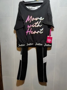 Justice Girls Dance and Gymnastic Crop Graphic Tee/w Matched Leggings Set NWT - Picture 1 of 3