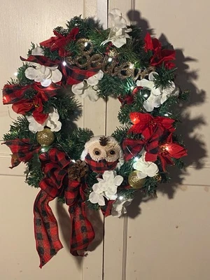 "Guirnalda de hoja perenne iluminada búho de nieve Navidad vacaciones bosque rústico 16""" Foto 1 de 4