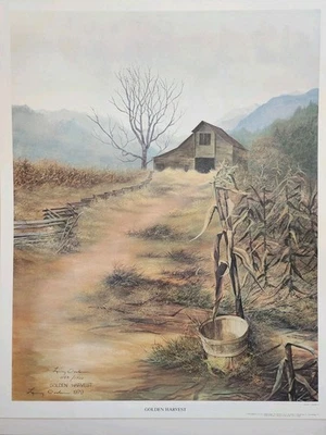 Impresión litográfica Larry Dodson "Cosecha dorada" 1979 sin marco Foto 1 de 4
