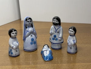 Presepe Tonala vintage 5 pezzi dipinto a mano blu arte popolare messicana - Foto 1 di 8