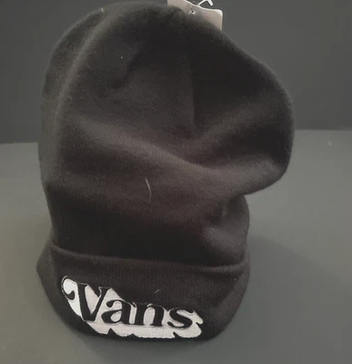 Beanie Cap Hat BLACK VANS Black Knit LOGO FOLD OVER BEANIE VN00MT3BLK - Image 1 of 4
